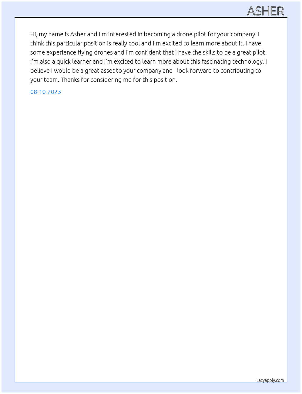 drone pilot  At drone pilot  Cover Letter