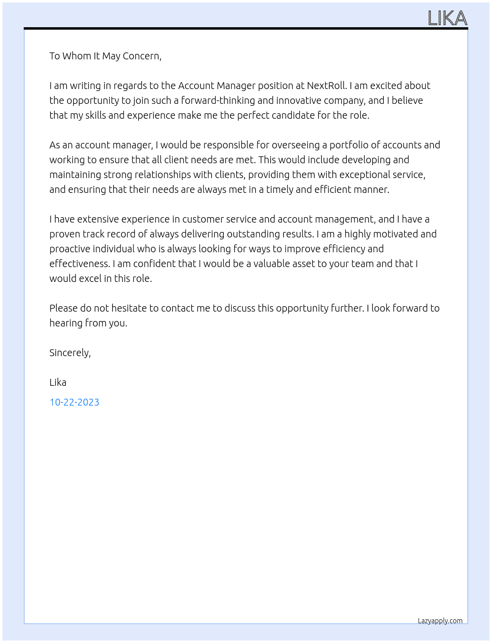 account manager At nextroll Cover Letter