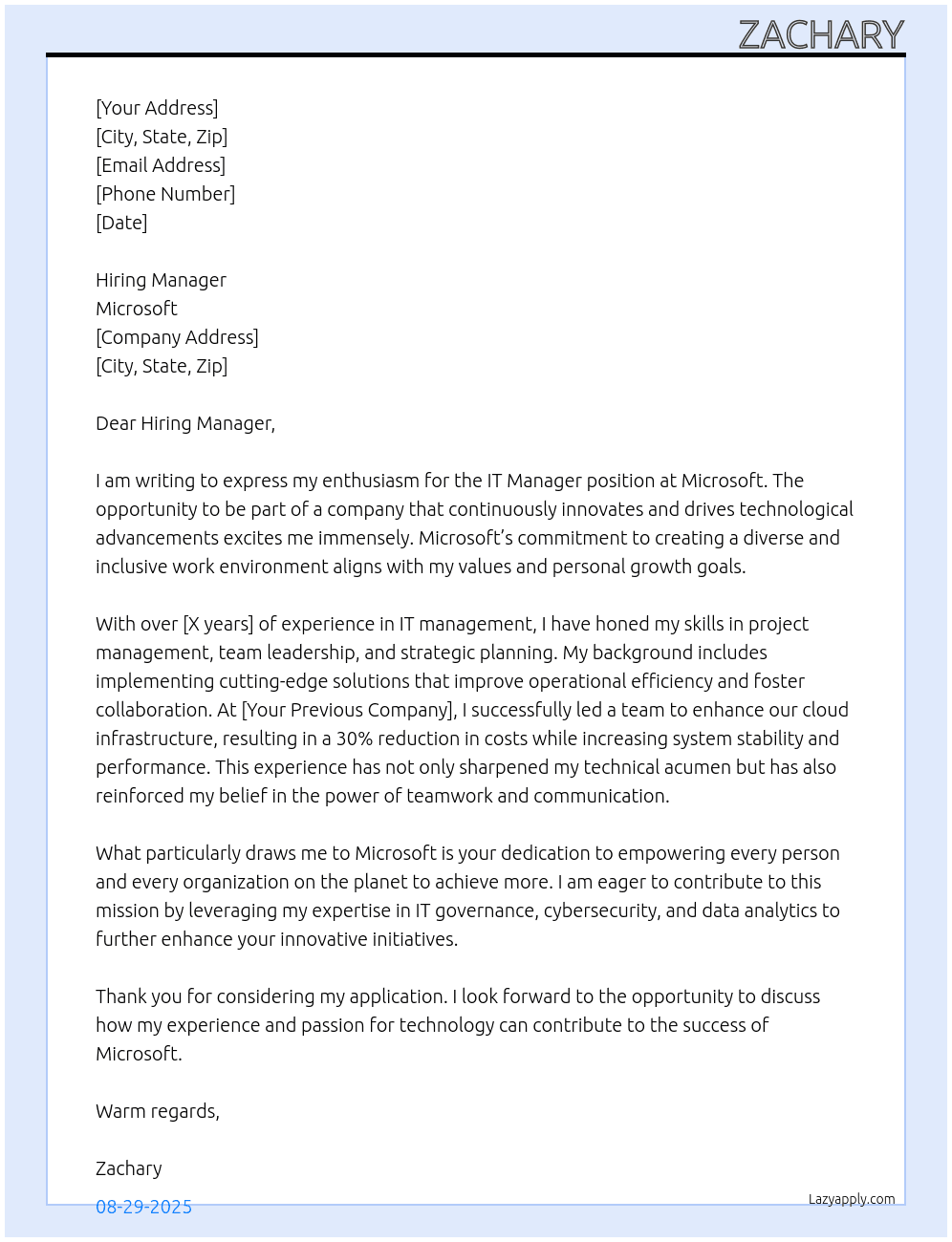 Cover letter for it manager - LazyApply