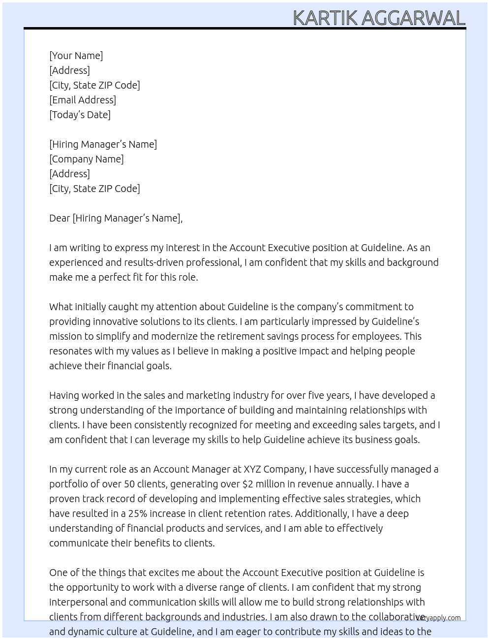 account executive At guideline  Cover Letter