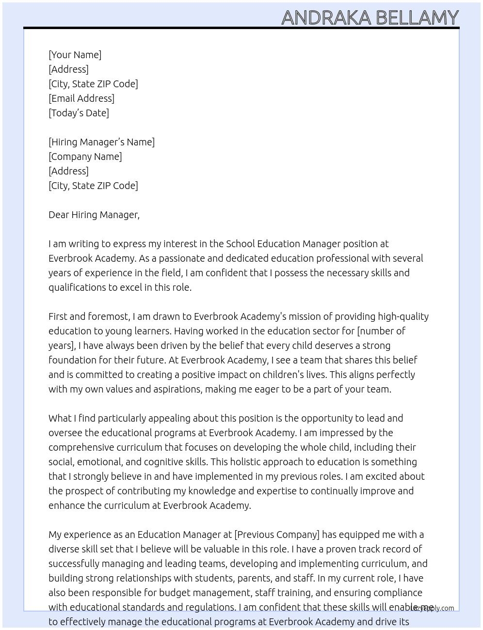 School Education Manager At Everbrook Academy Cover Letter
