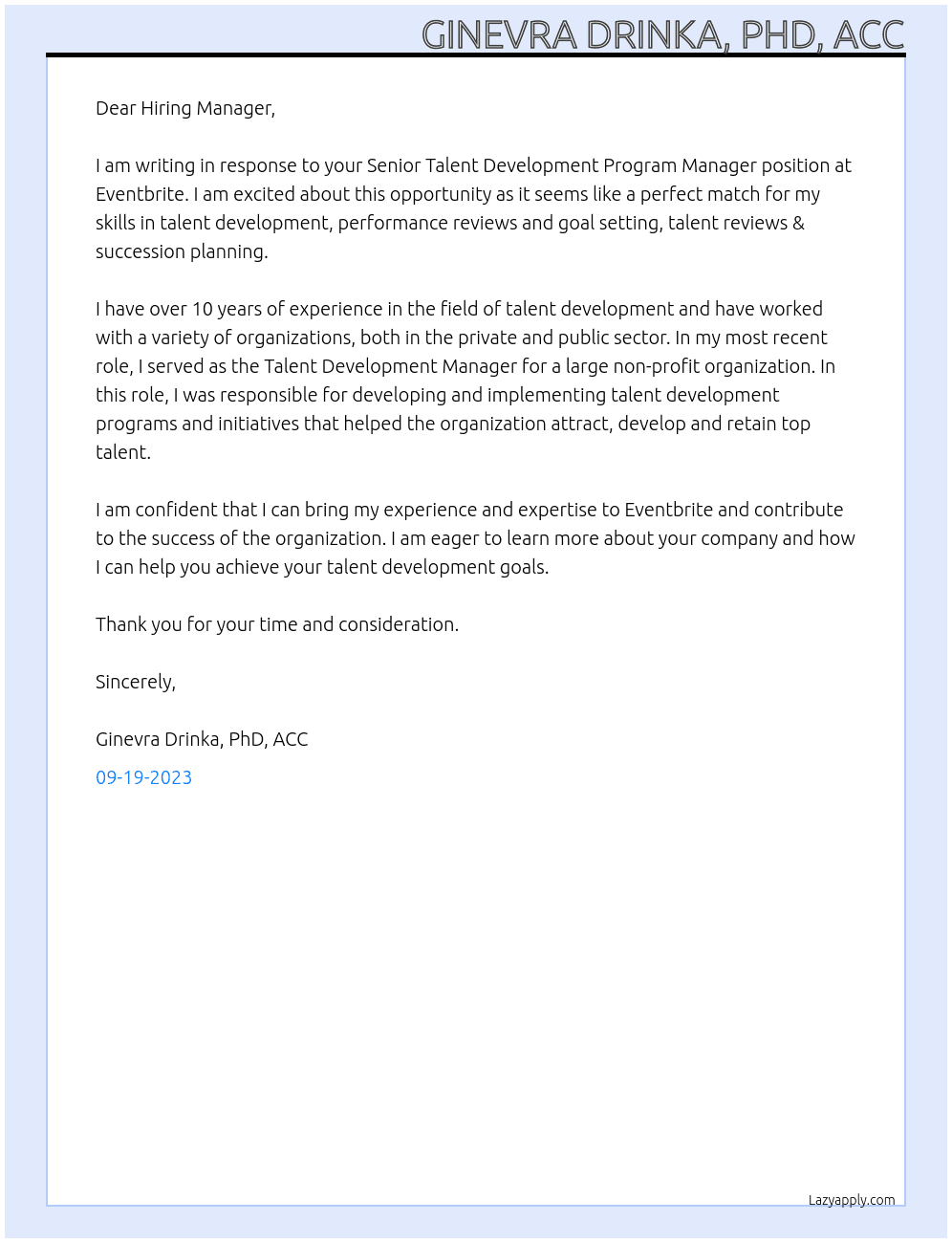 Senior Talent Development Program Manager At Eventbrite Cover Letter