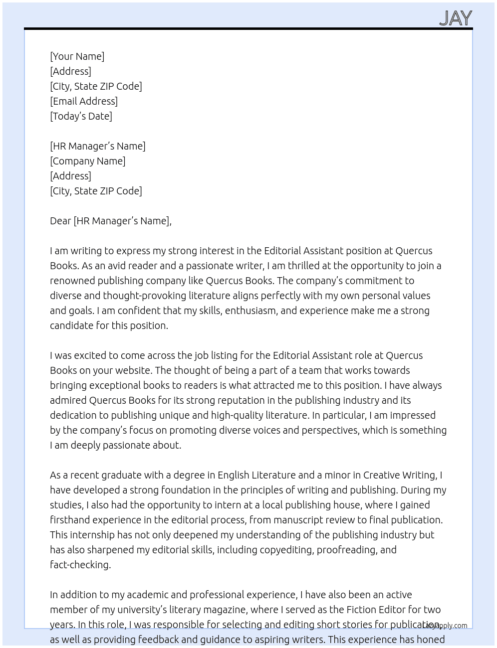 Editorial Assistant At Quercus Books Cover Letter