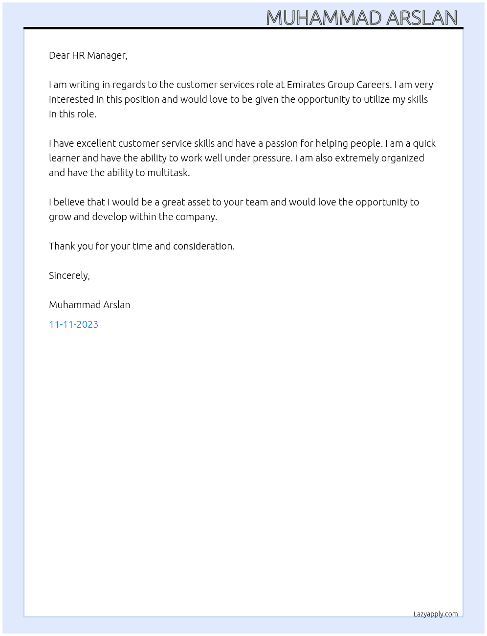 Customer Services Role At Emirates Group Careers Cover Letter