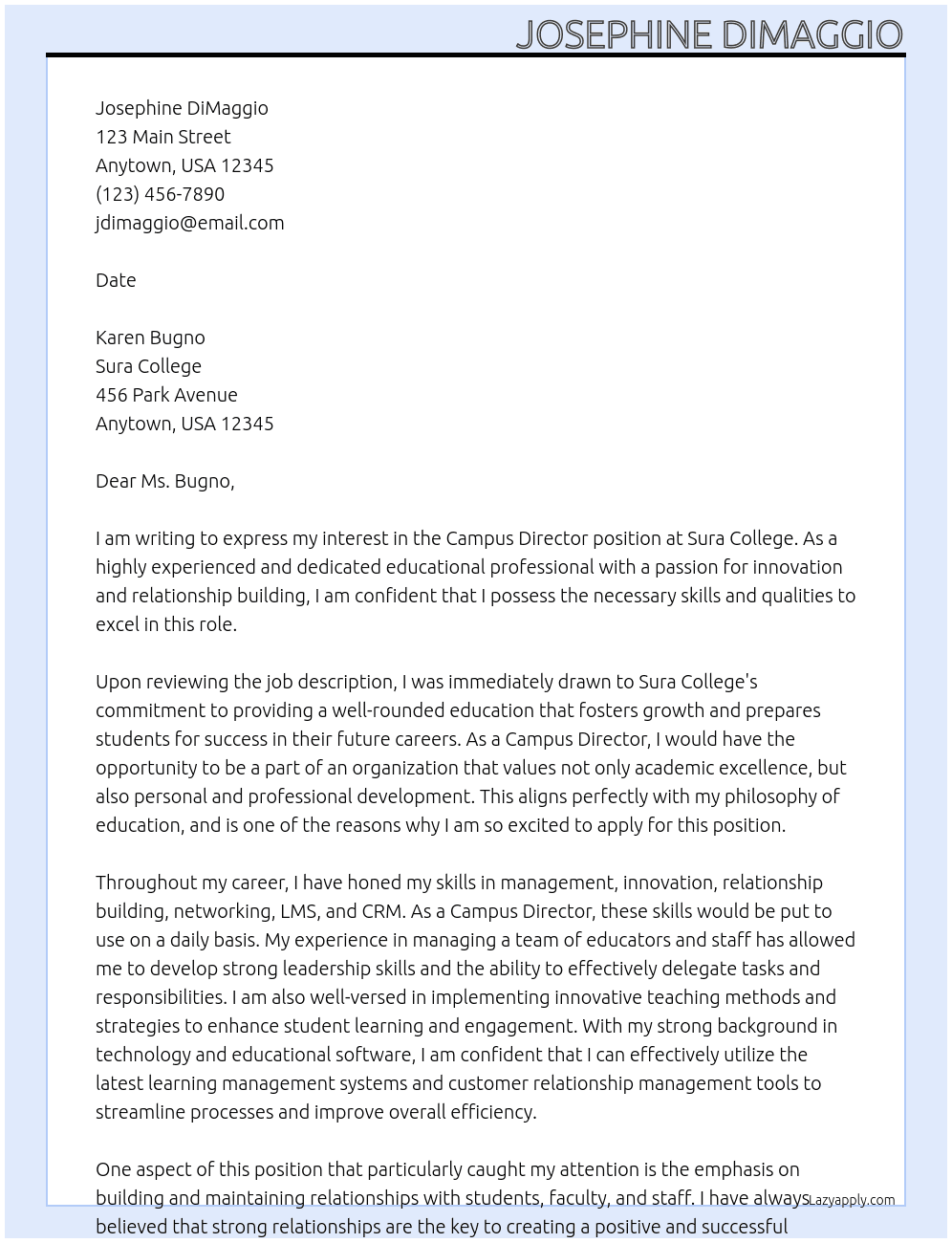 Campus Director At Sura College Cover Letter