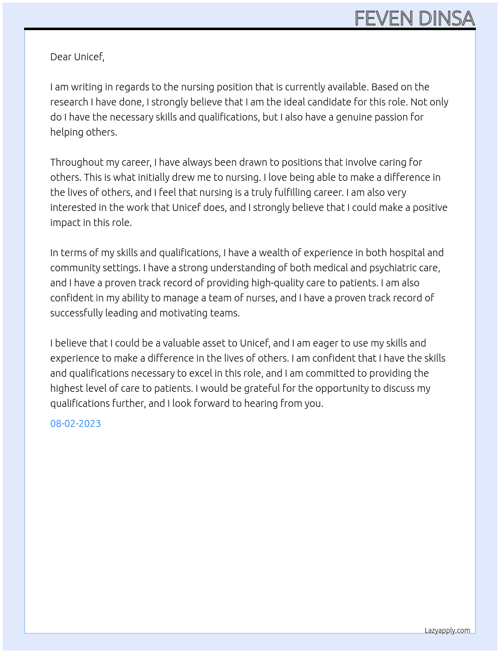 nursing At Unicef Cover Letter