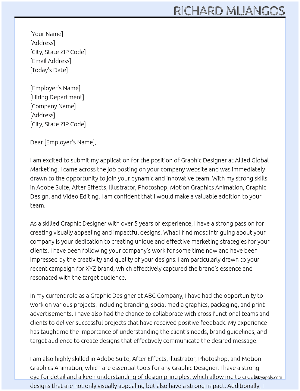 Graphic Designer At Allied Global Marketing Cover Letter