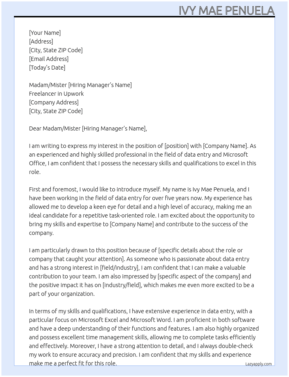 Applying to do repetetive task At Freelancer in Upwork Cover Letter
