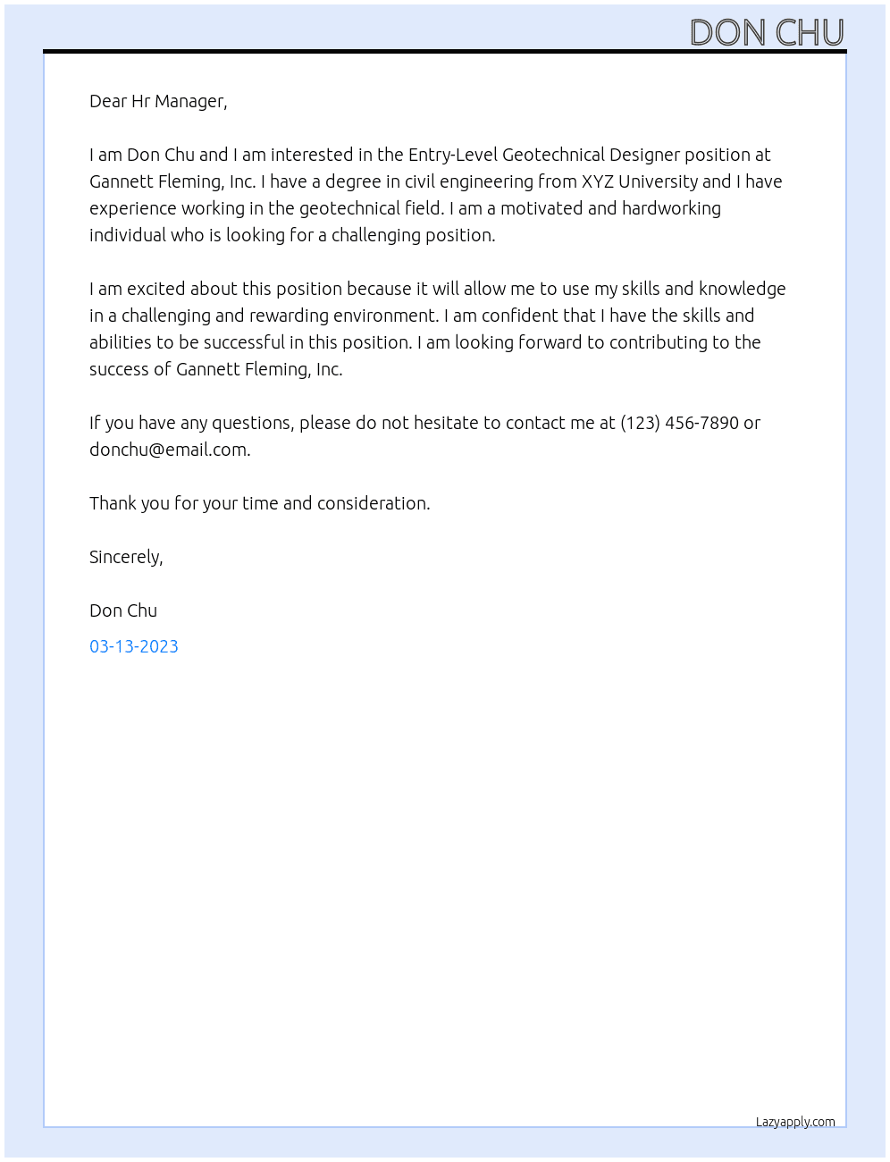  Entry-Level Geotechnical Designer At Gannett Fleming, Inc. Cover Letter