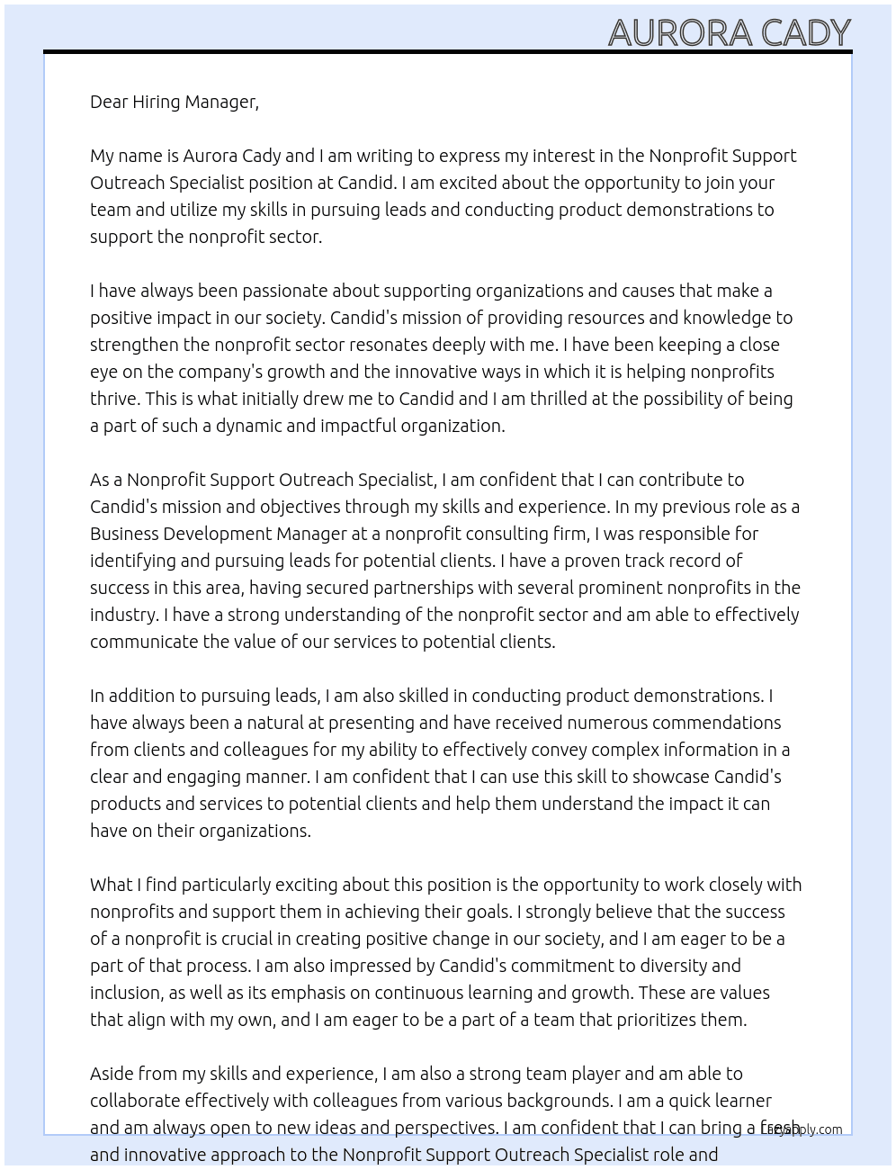 Nonprofit Support Outreach Specialist At Candid Cover Letter