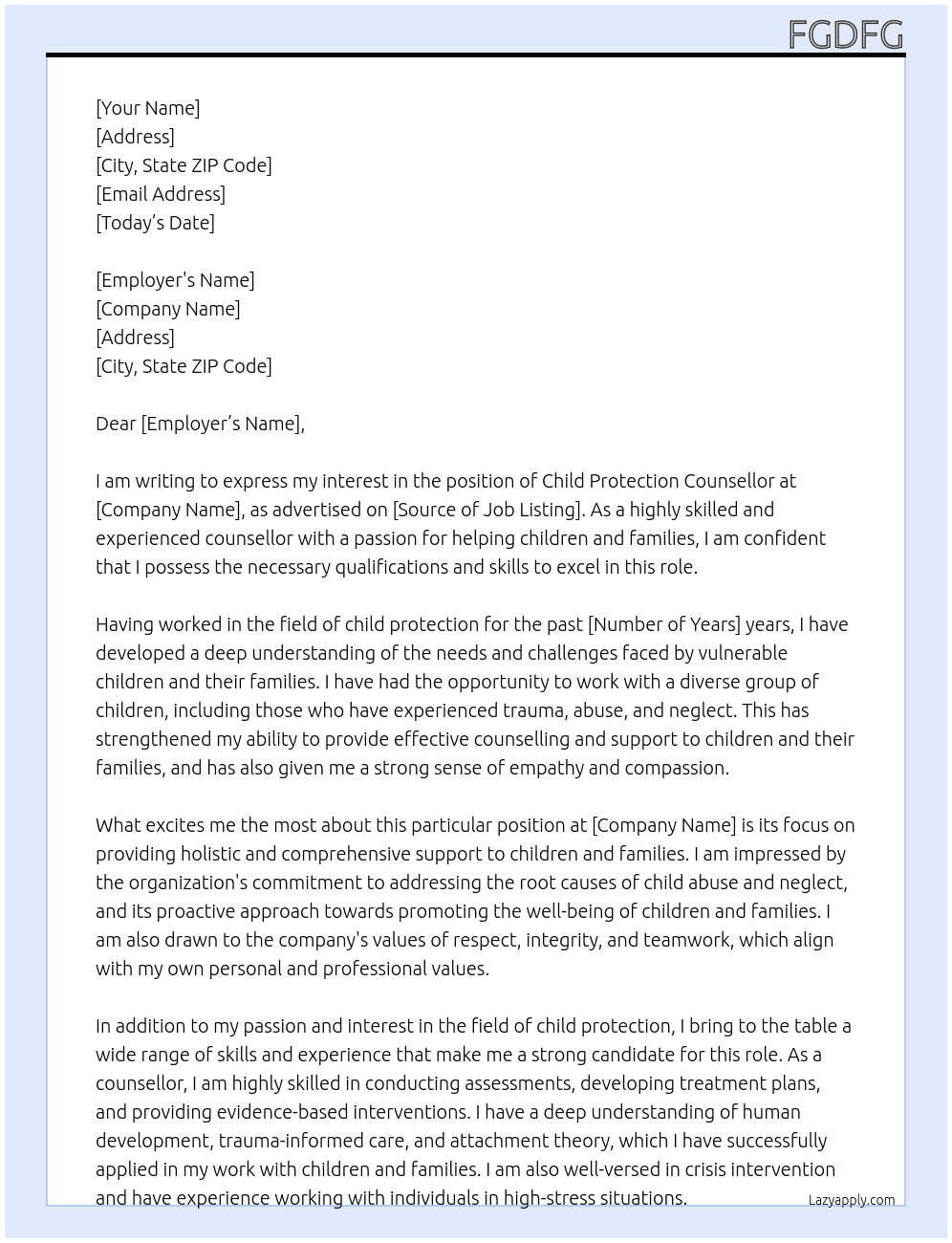 Child Protection Counsellor At dgdfg Cover Letter