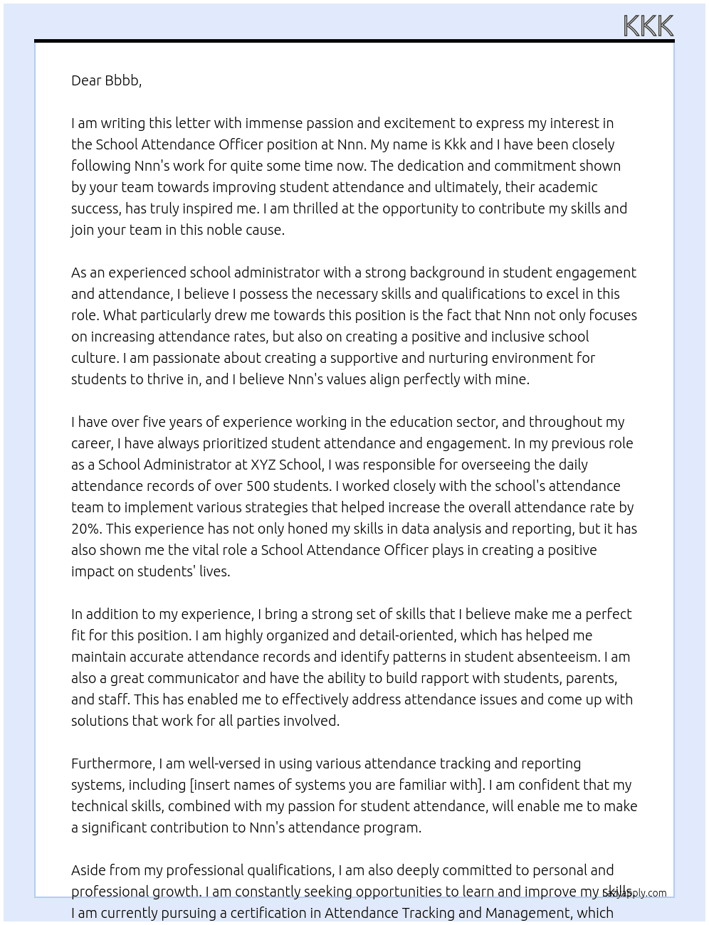 School Attendance officer  At Nnn Cover Letter