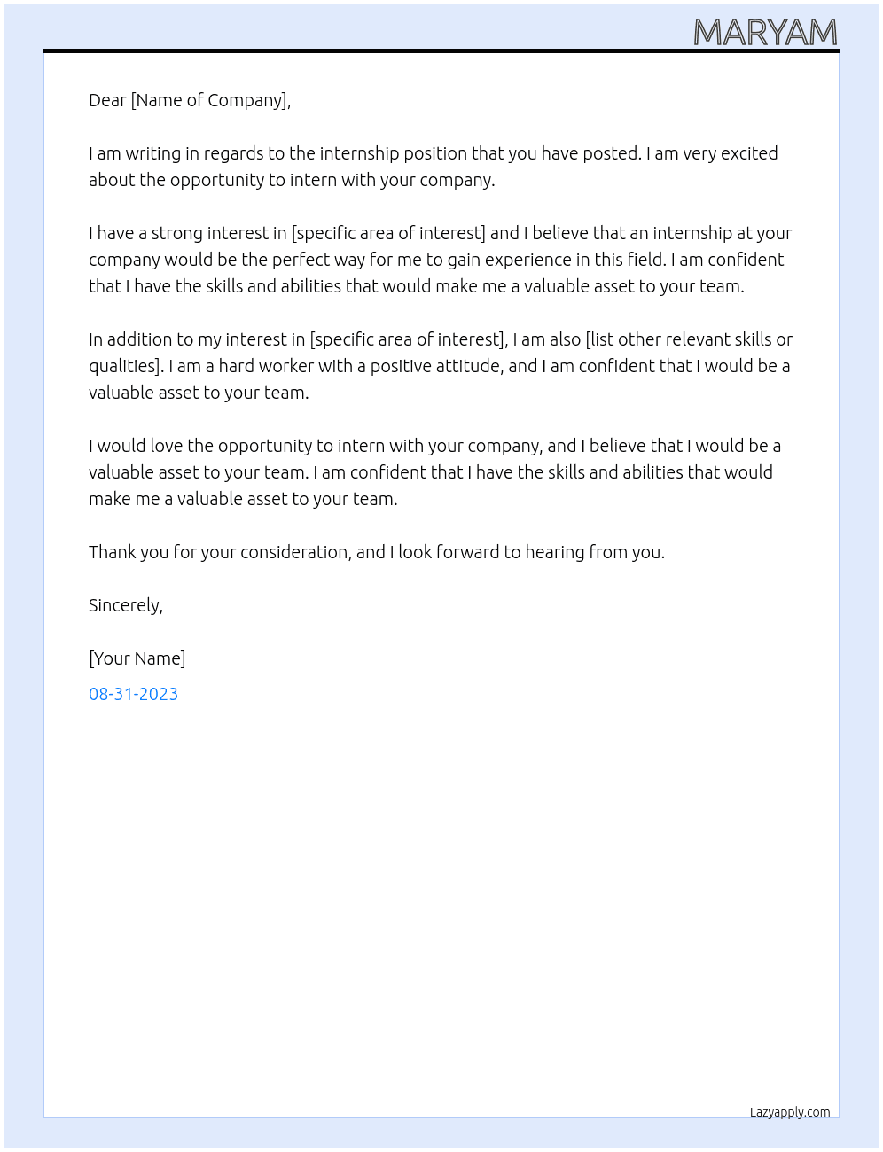 Intern At Rio Tino Cover Letter