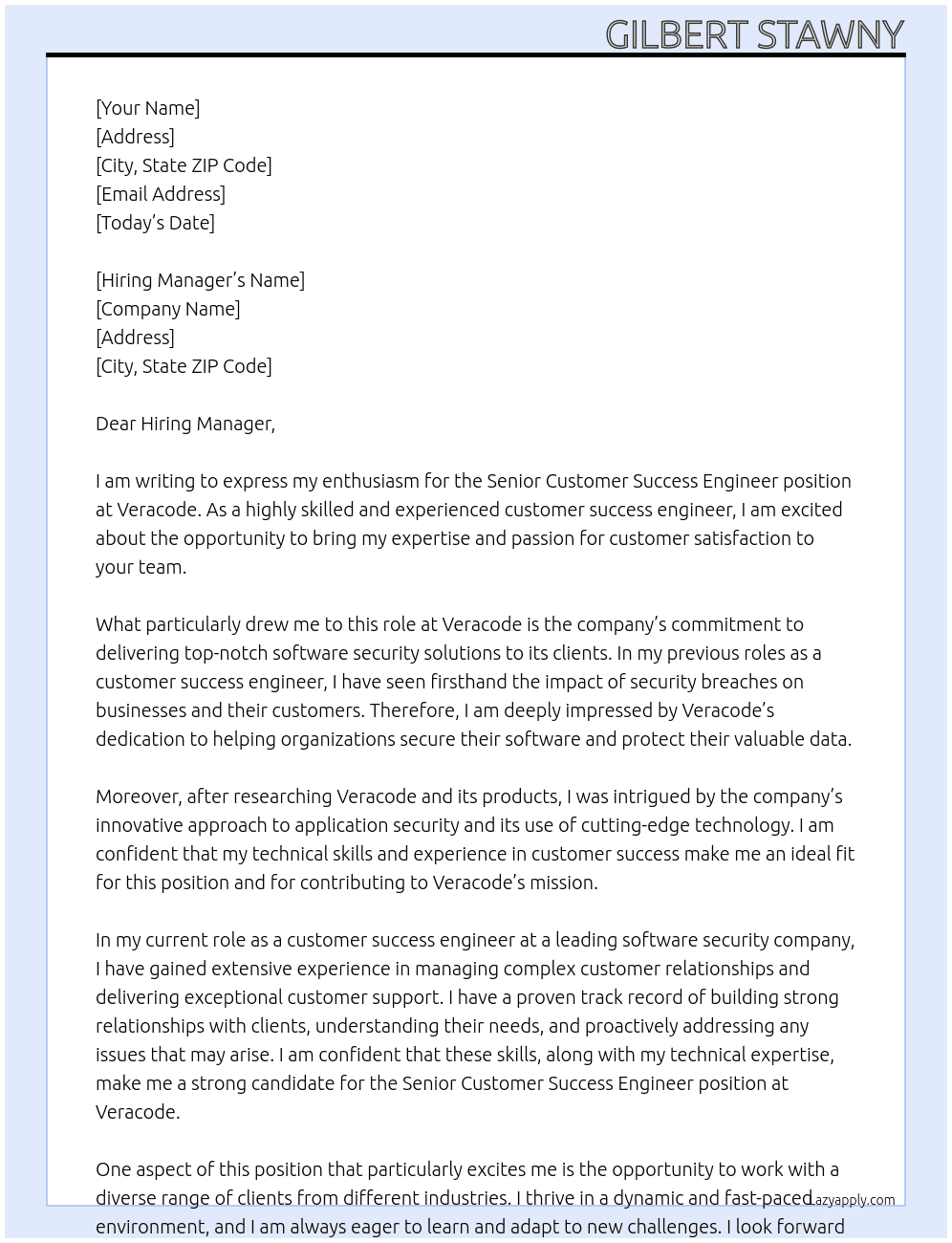 Senior Customer Success Engineer At Veracode Cover Letter