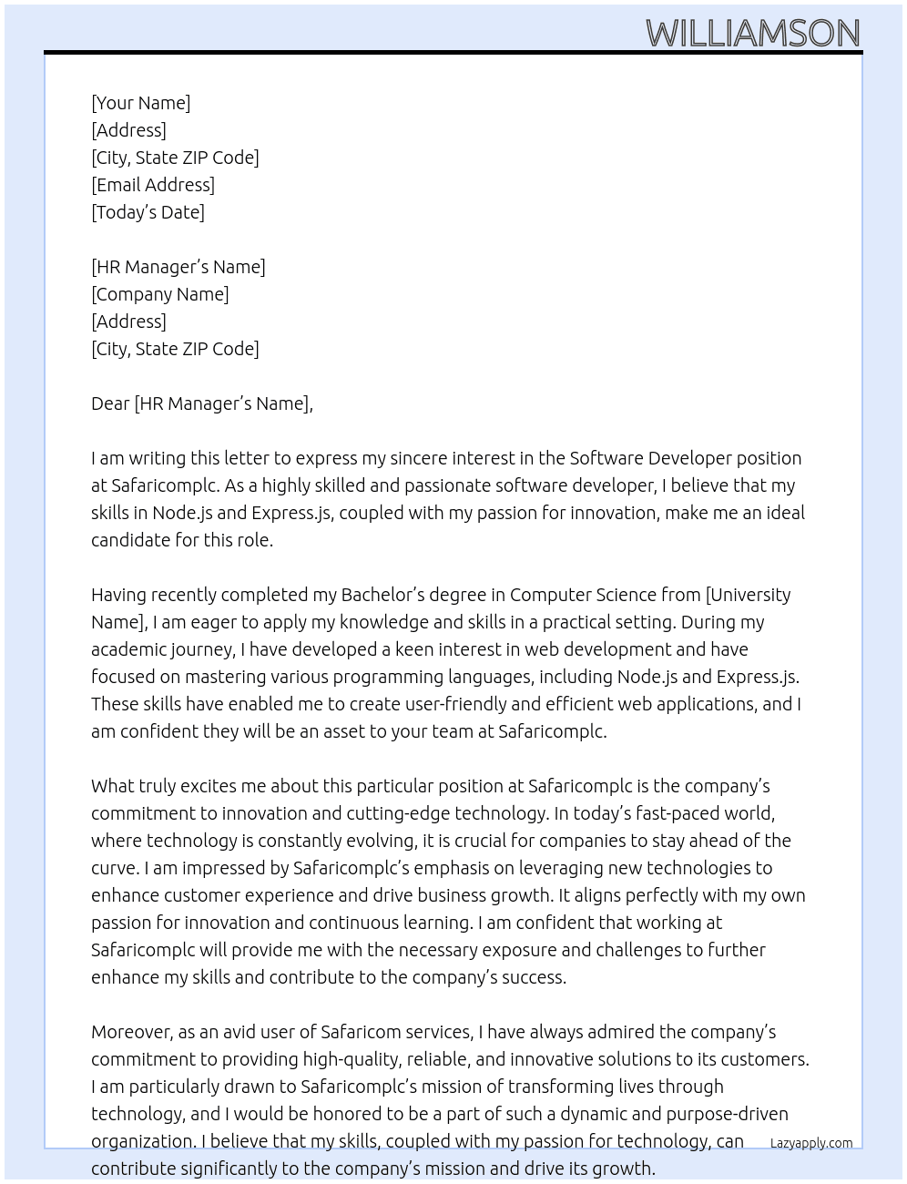 software developer At safaricomplc Cover Letter