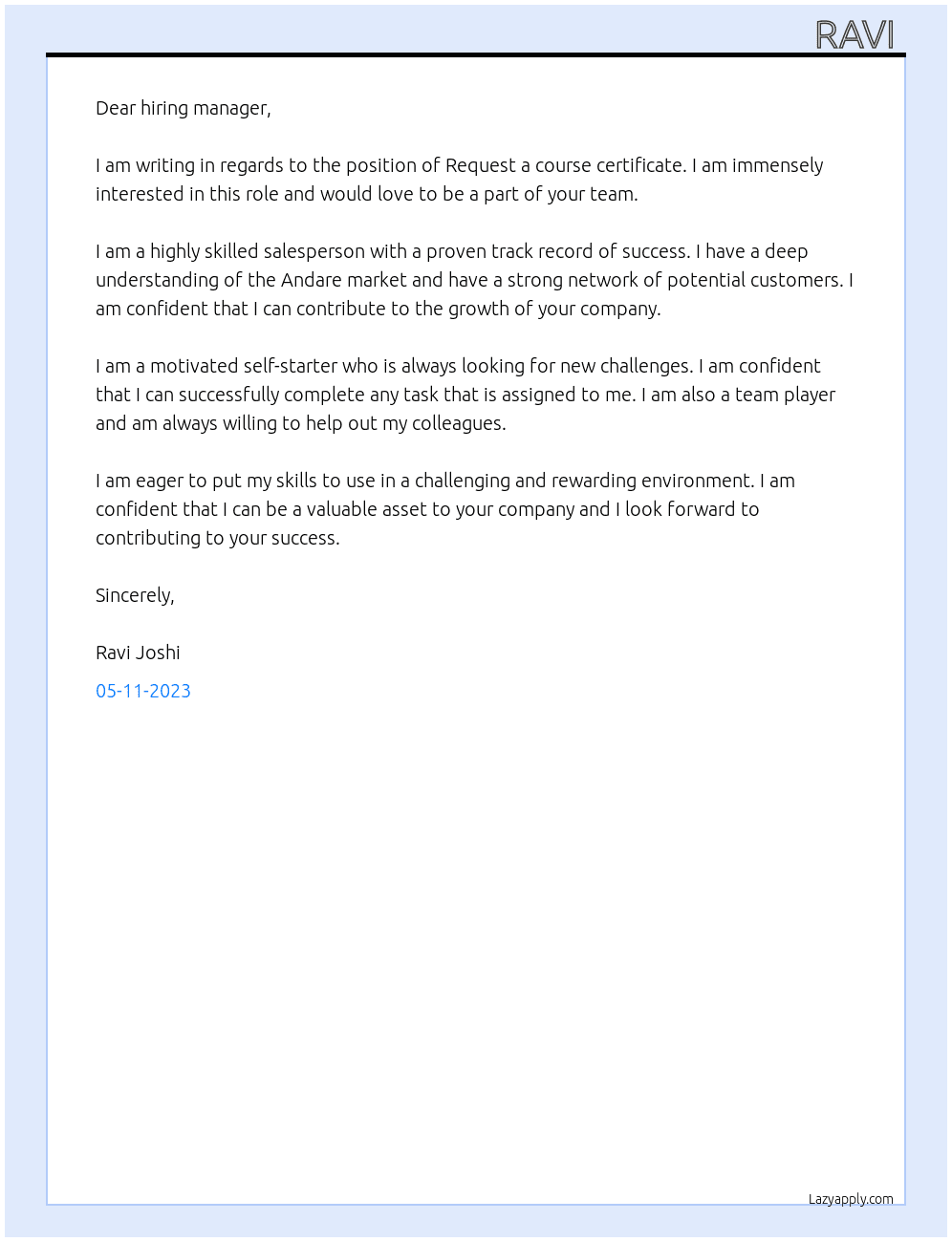 Request a course certificate  At Icici  Cover Letter