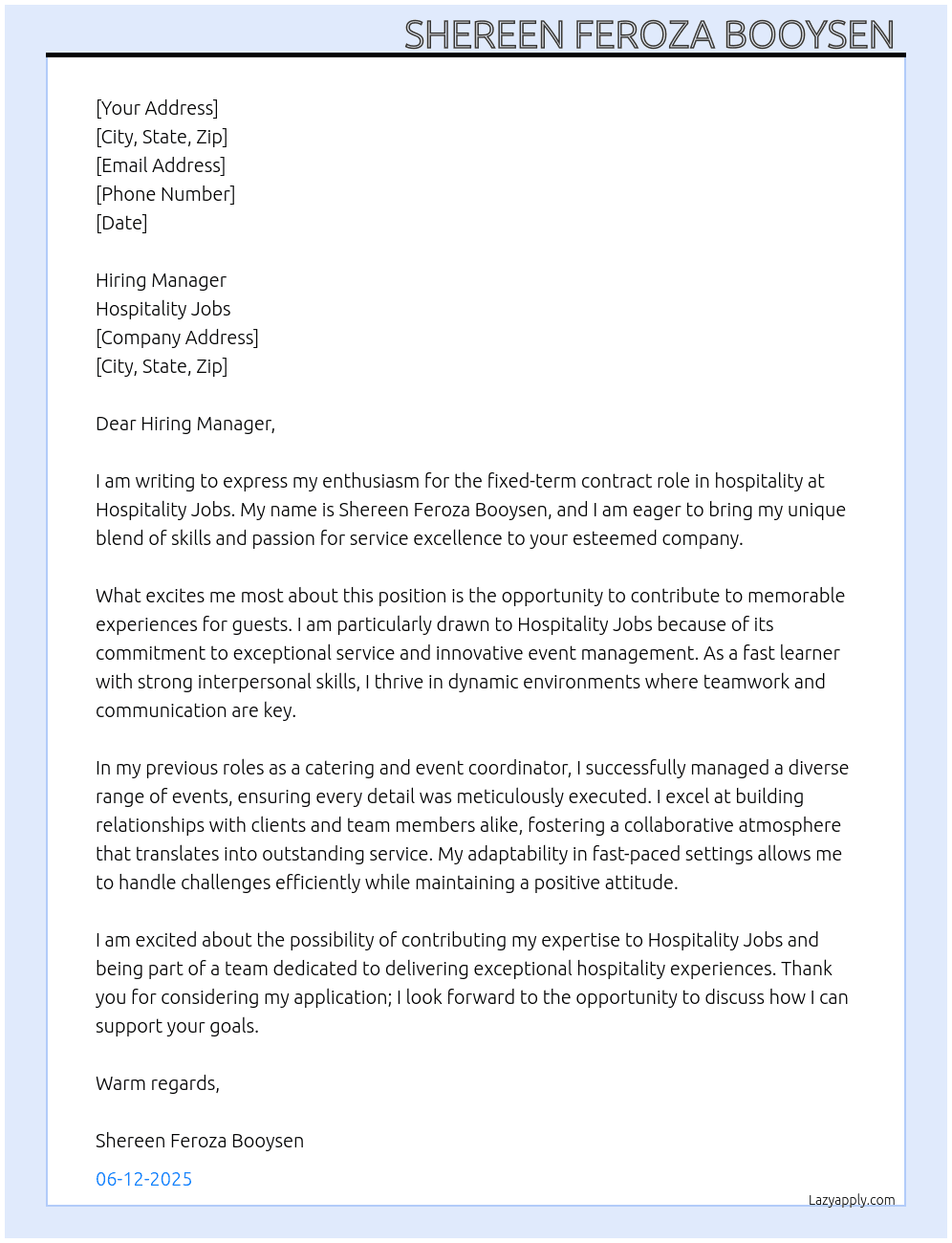 Hospitality At Hospitality jobs Cover Letter