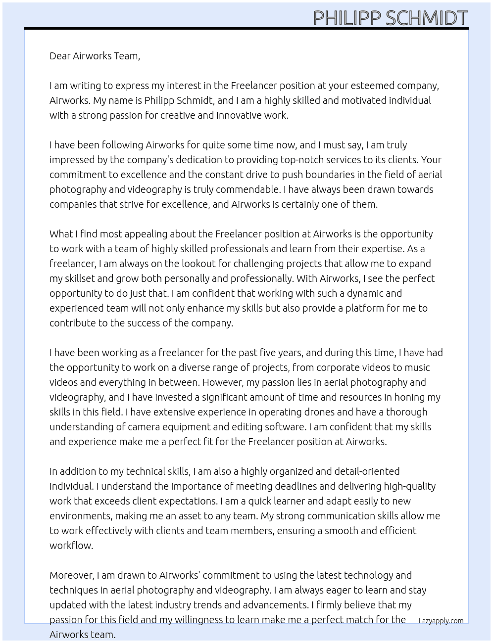 Freelancer At Airworks Cover Letter