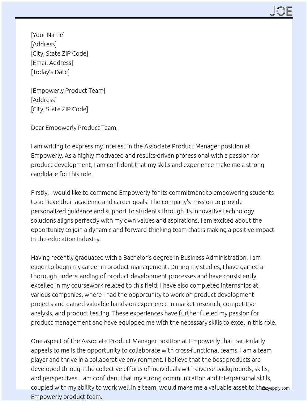 Associate Product Manager At Empowerly Cover Letter