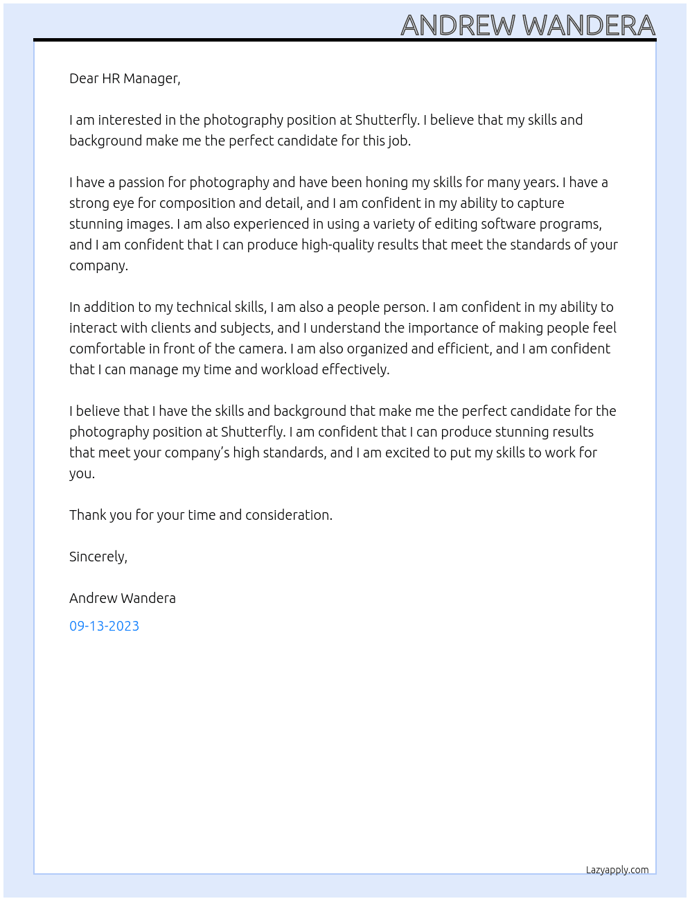 photography At shutterfly Cover Letter