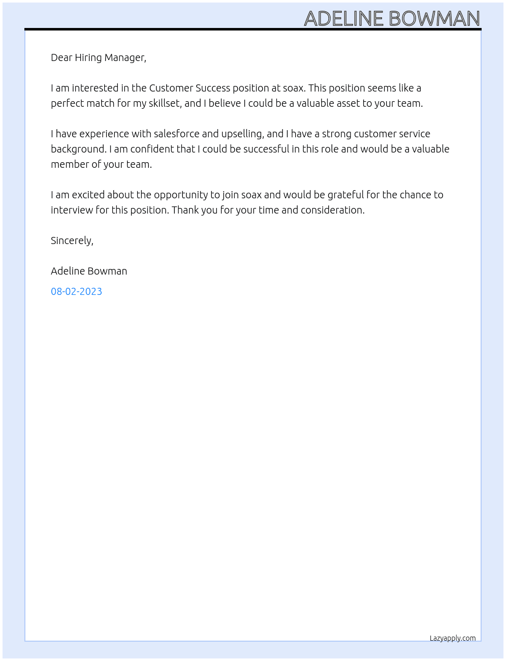 Customer Sucess At soax Cover Letter