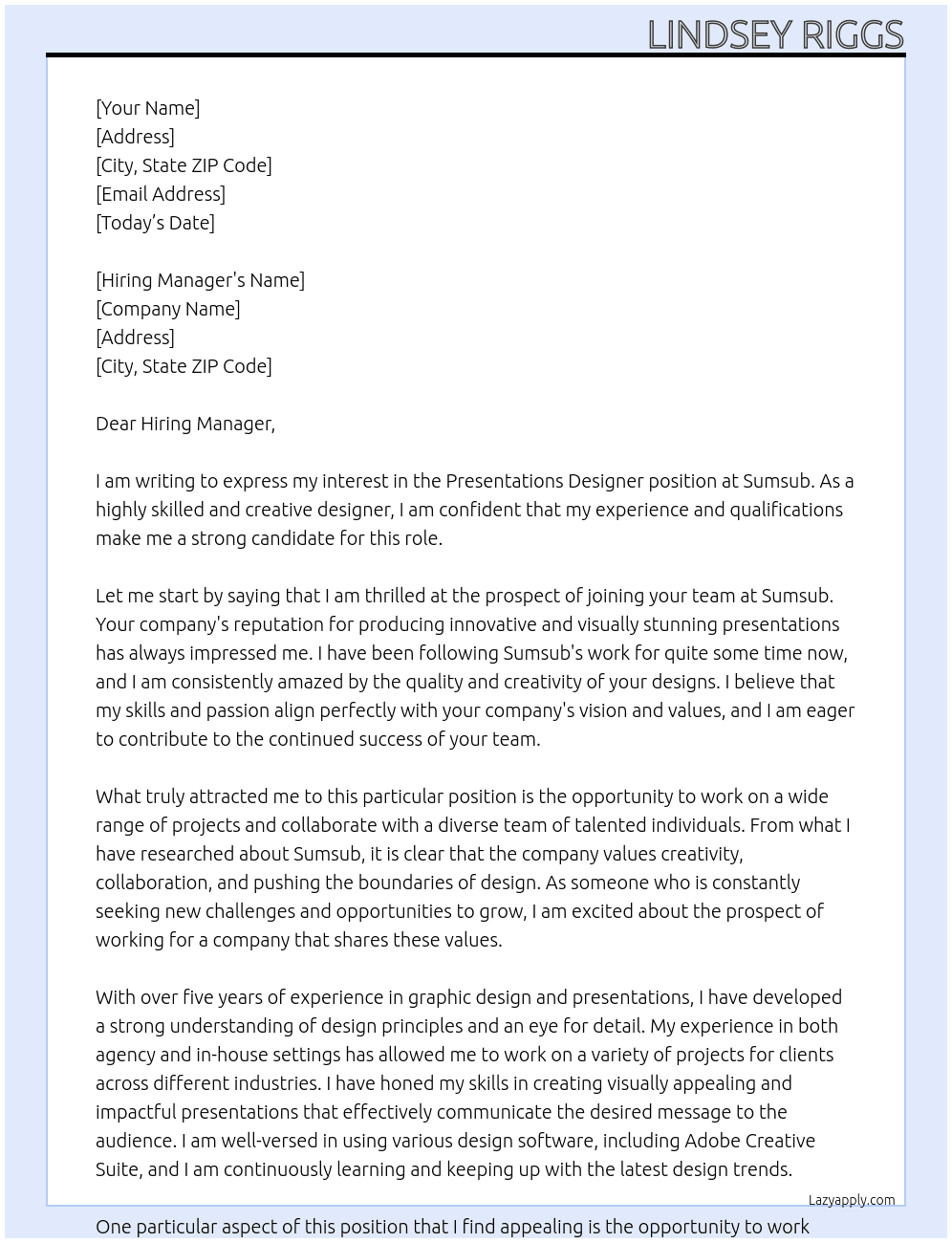 Presentations Designer At Sumsub Cover Letter