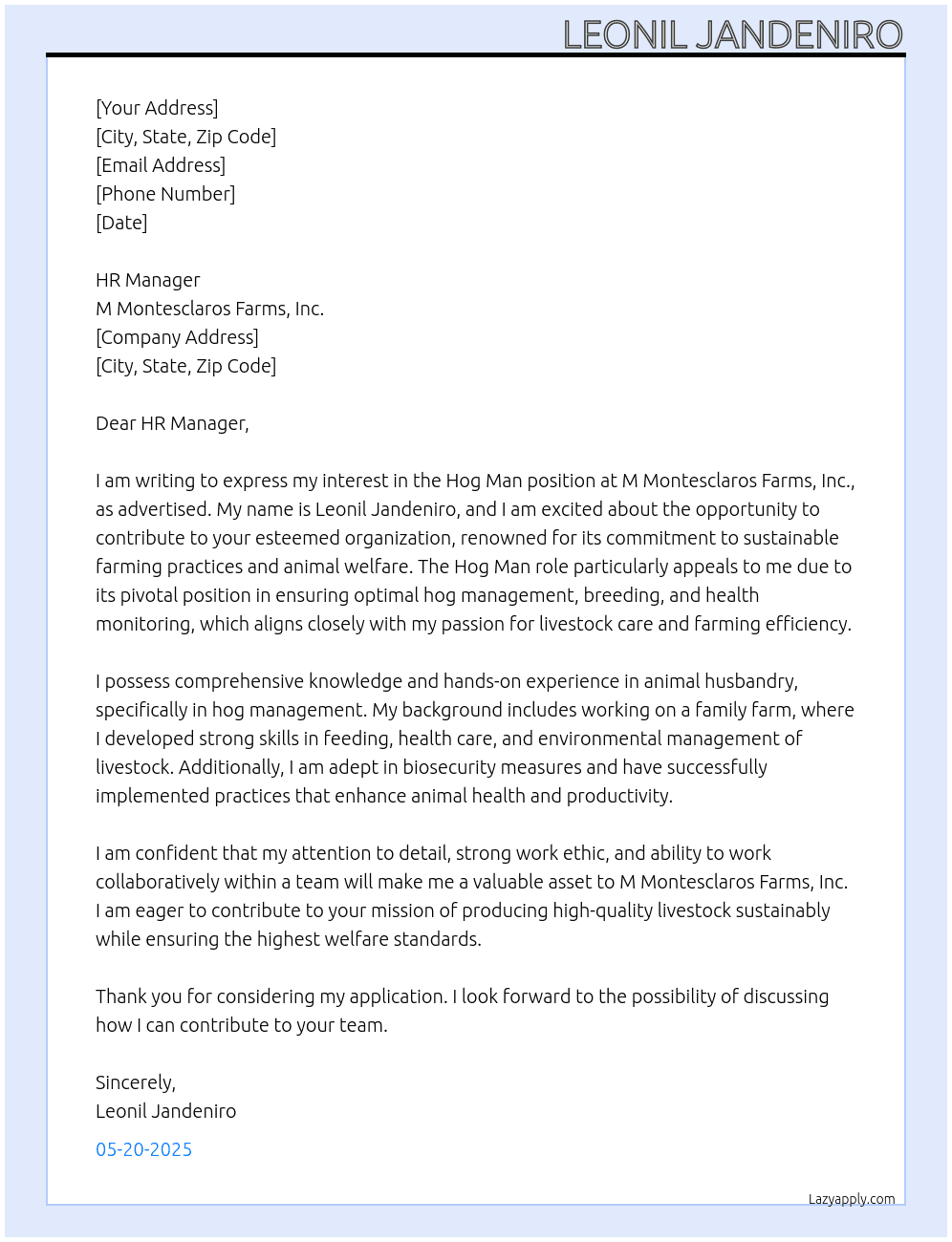 Cover letter for hog man - LazyApply