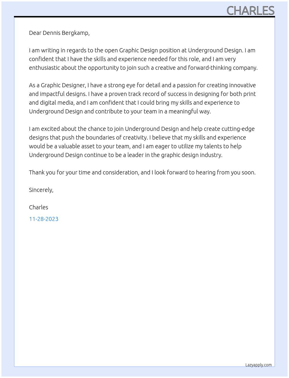 Graphic Design At Underground Design Cover Letter