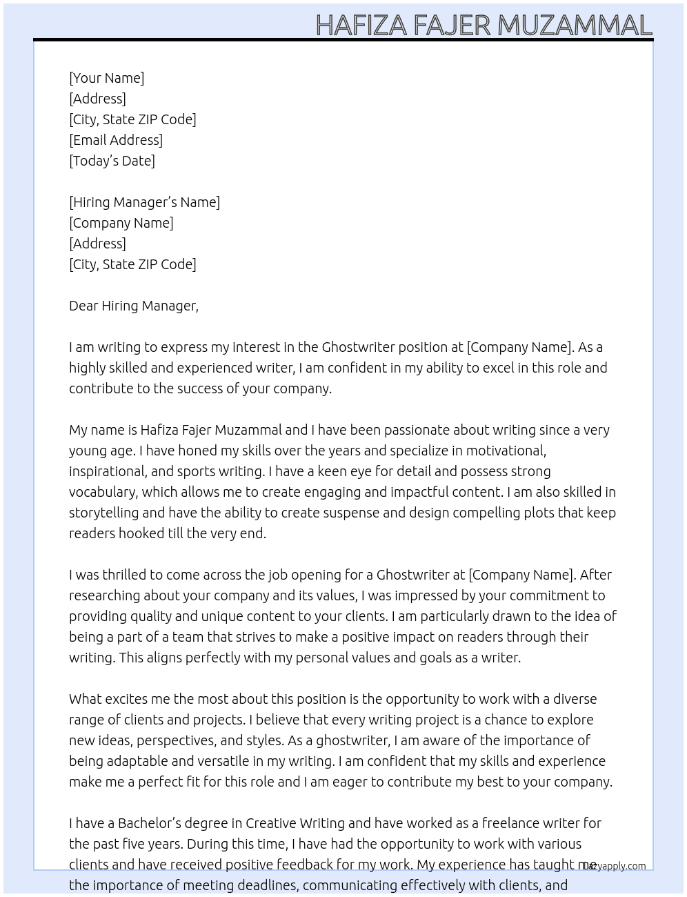 ghostwriter At Ghostwriter Cover Letter