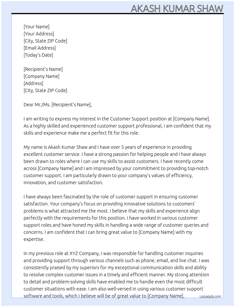 CUSTOMER SUPPORT At CERTIFY Cover Letter
