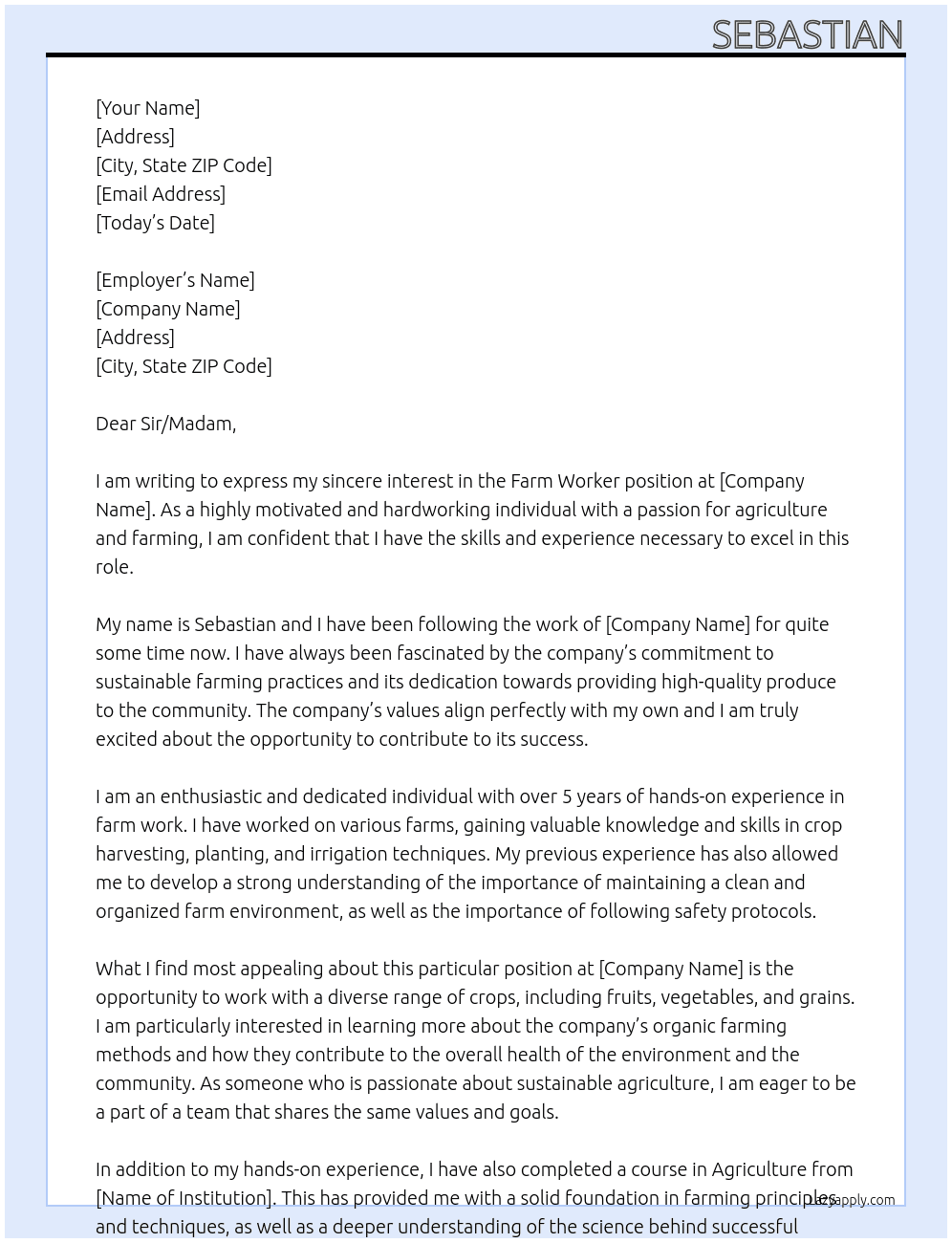 farm worker At Farm Owner Cover Letter