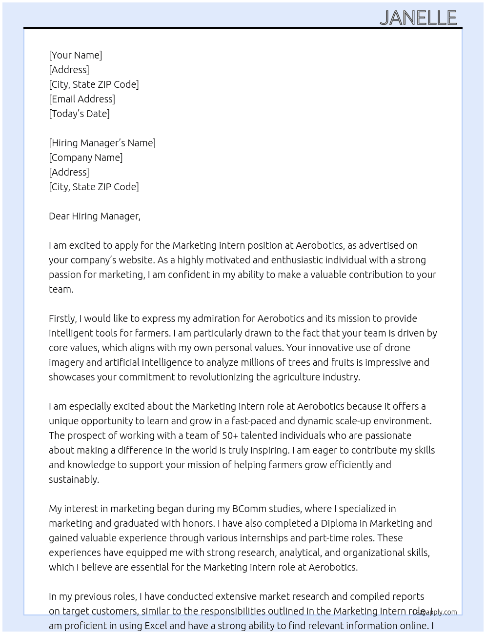 Marketing At Aerobotics Cover Letter