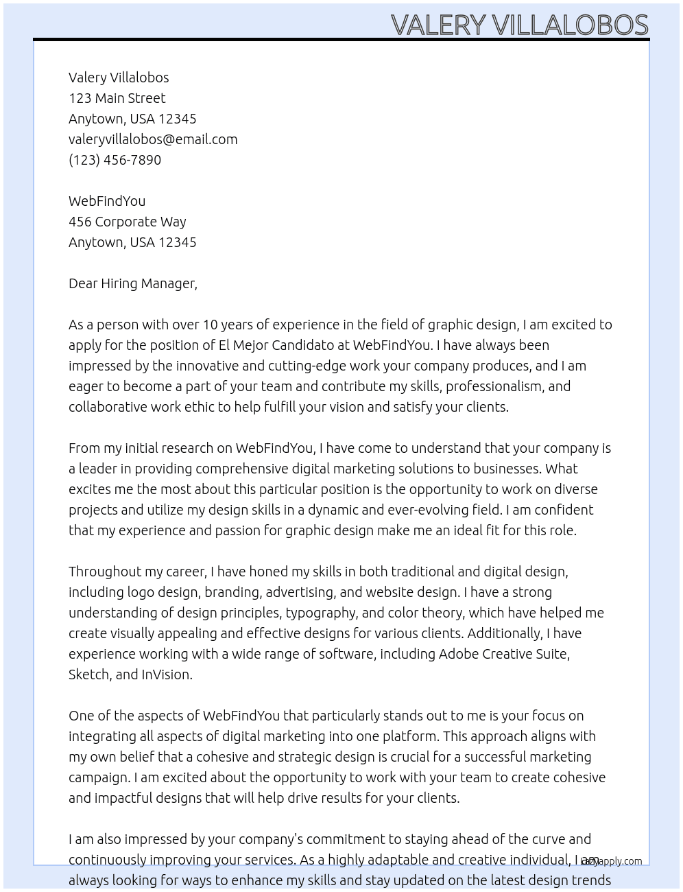 el mejor candidato At WebFindYou Cover Letter