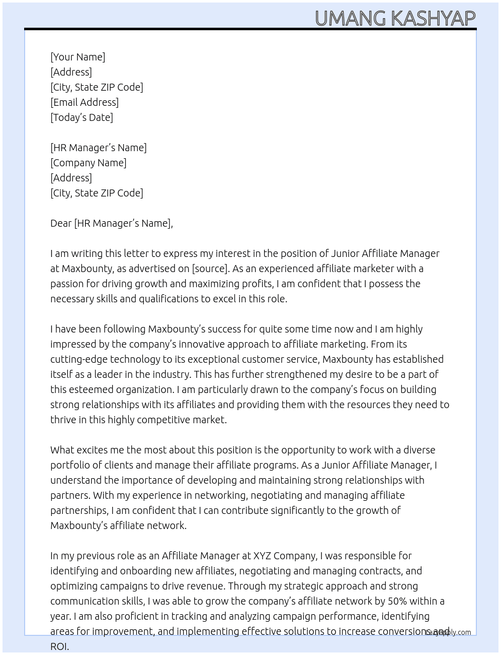 Junior Affiliate Manager At Maxbounty Cover Letter