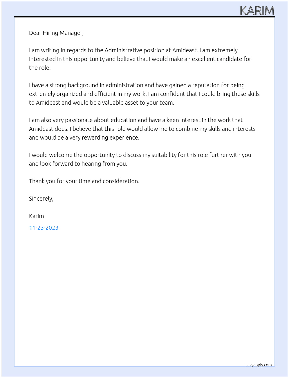 Administrative  At Amideast  Cover Letter