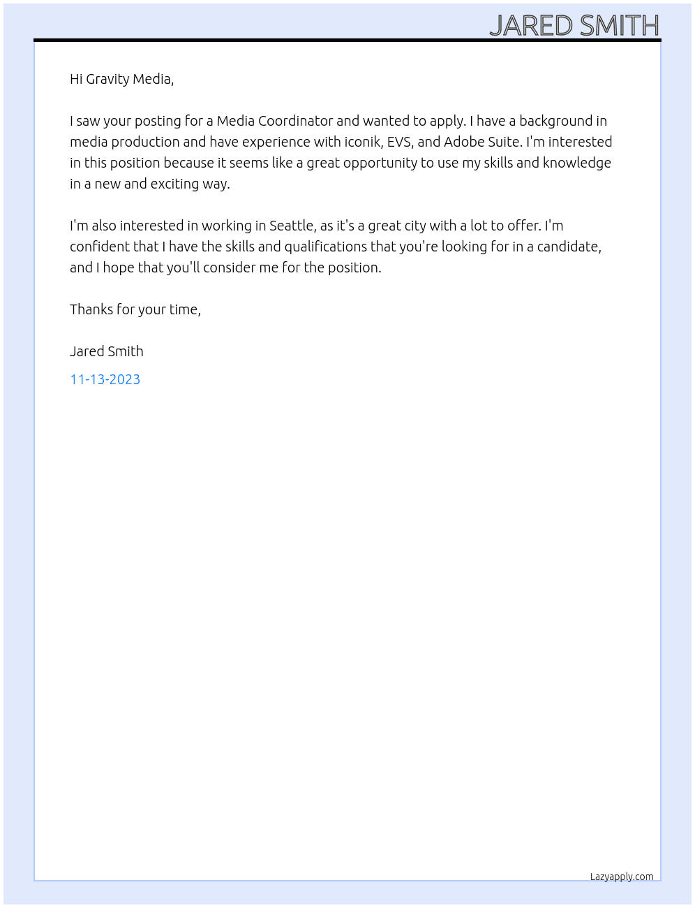 Media Coordinator At Gravity Media Cover Letter