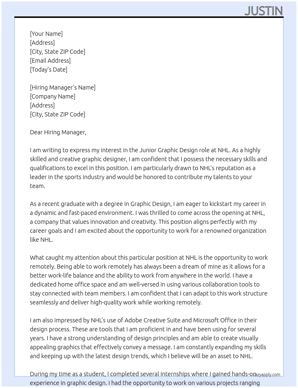 Graphic Design At NHL Cover Letter