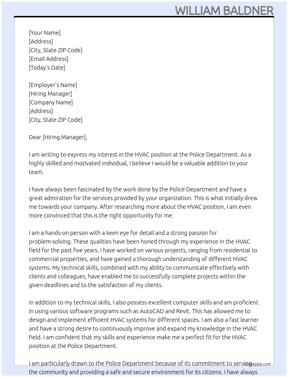 hvac At Police department Cover Letter