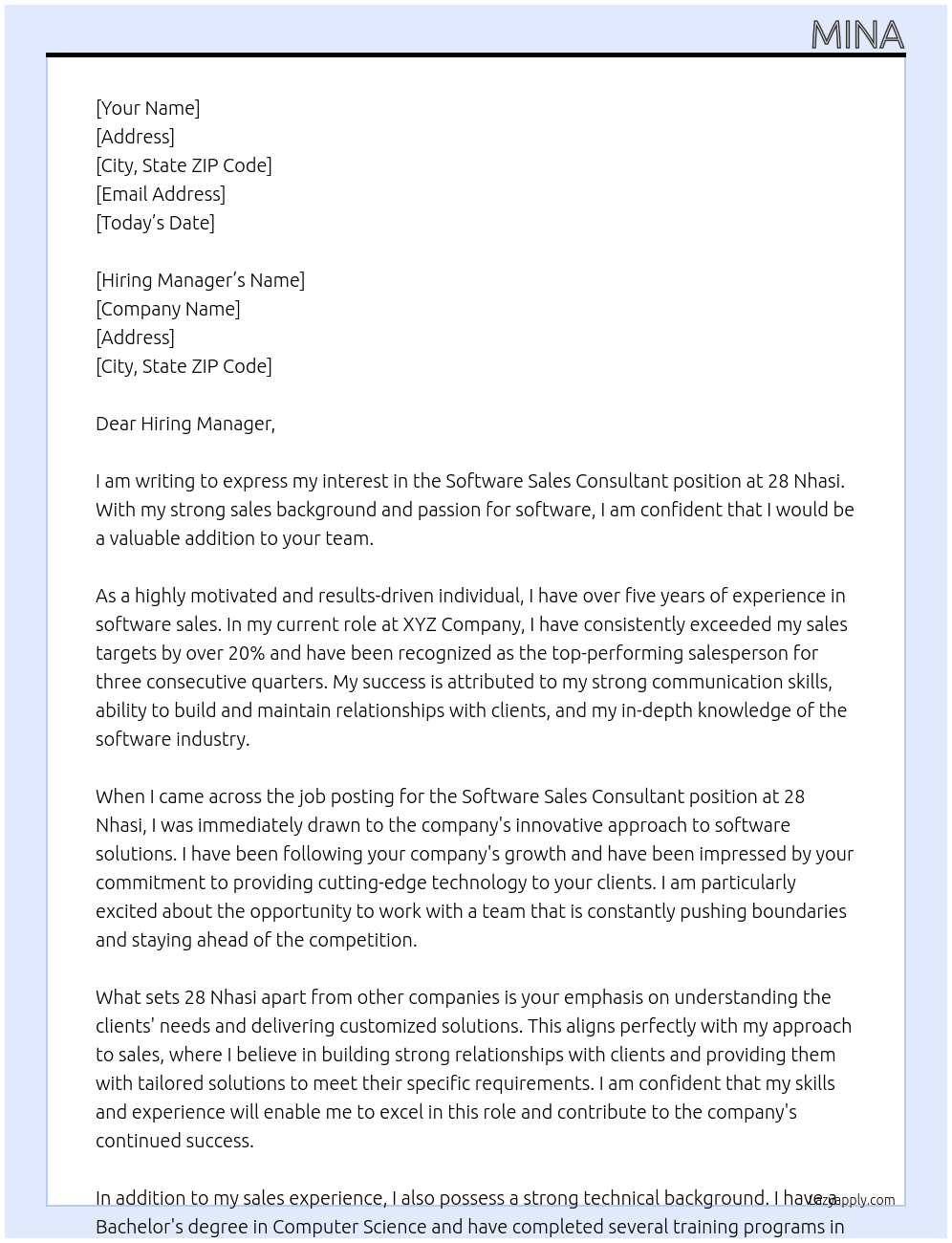 Software Sales Consultant  At 28 Nhasi Cover Letter