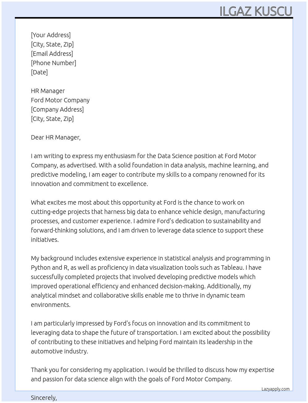 Cover letter for data science - LazyApply