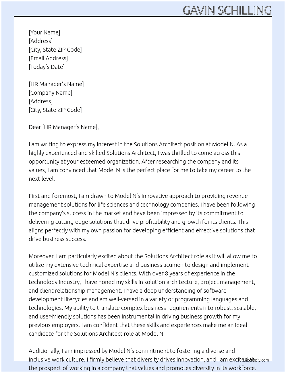 Solutions Architect At Model N Cover Letter