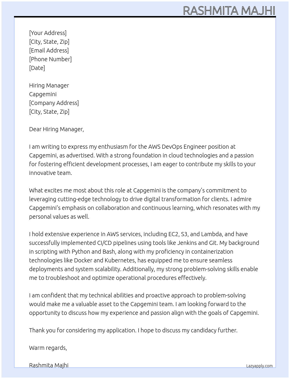 Cover letter for aws devops engineer - LazyApply