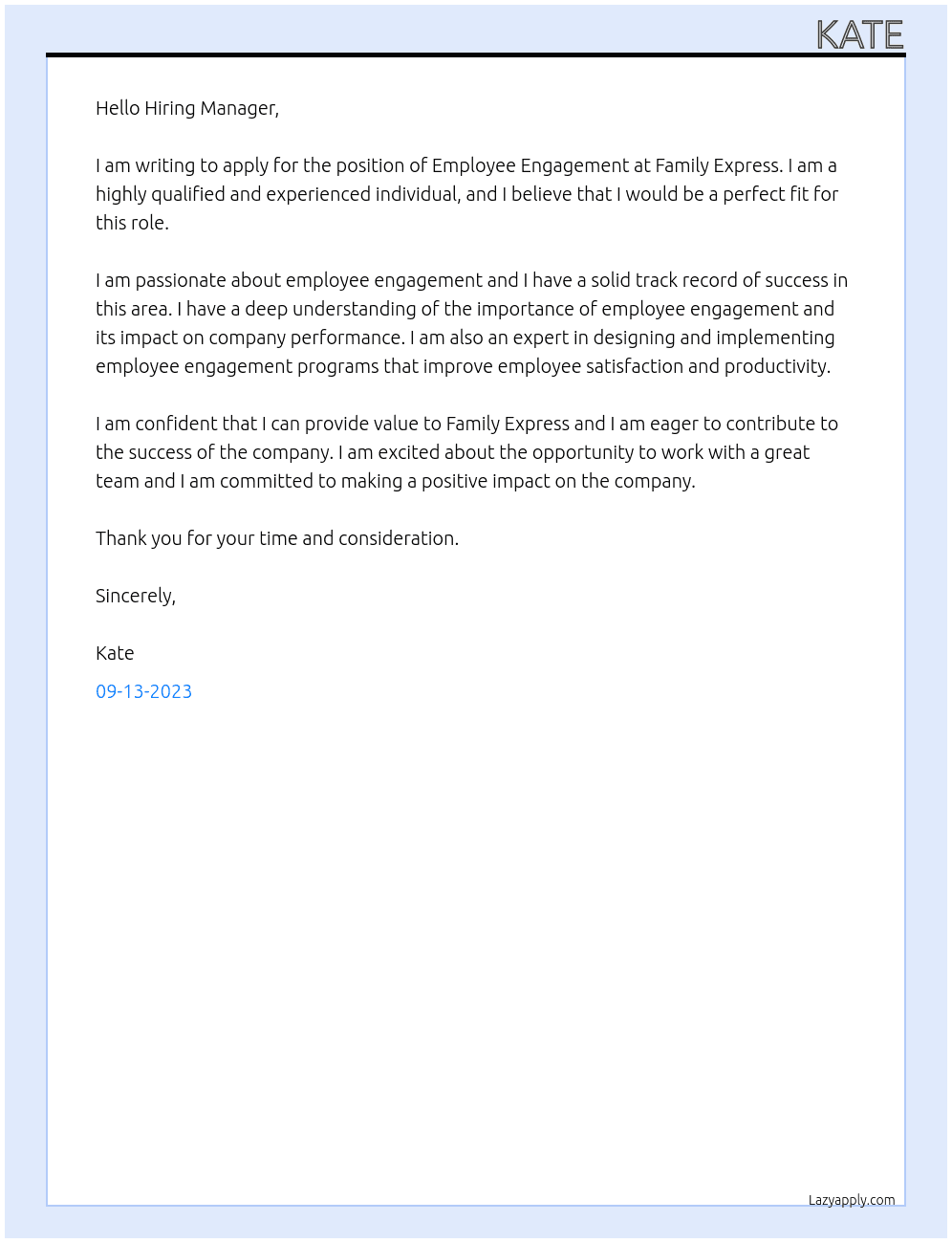Employee Engagement At Family Express Cover Letter