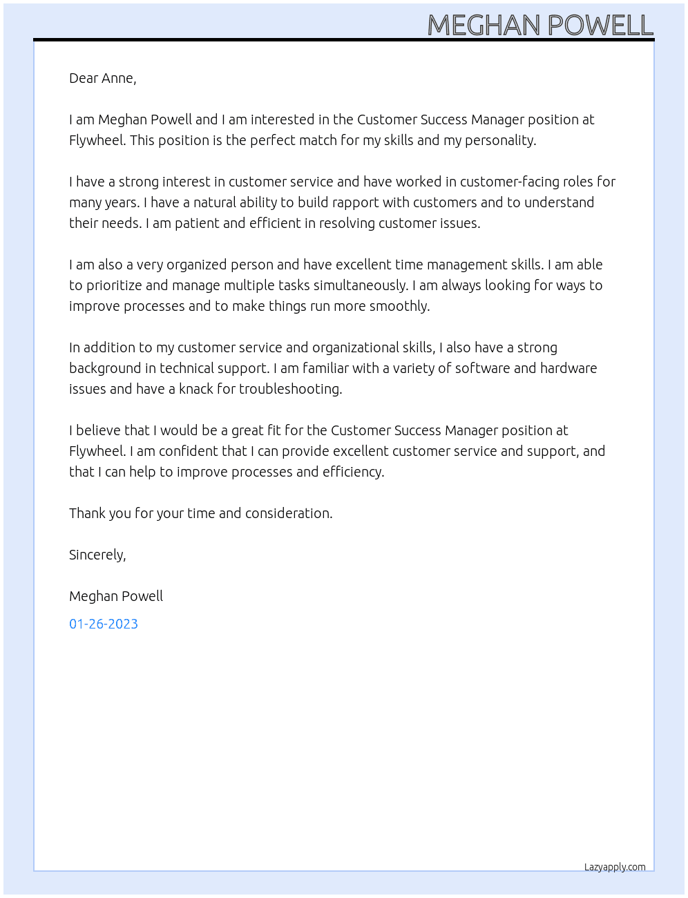 Customer Success Manager At Flywheel  Cover Letter