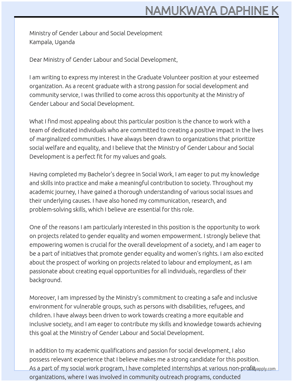 Graduate volunteer At Graduate volunteer Cover Letter