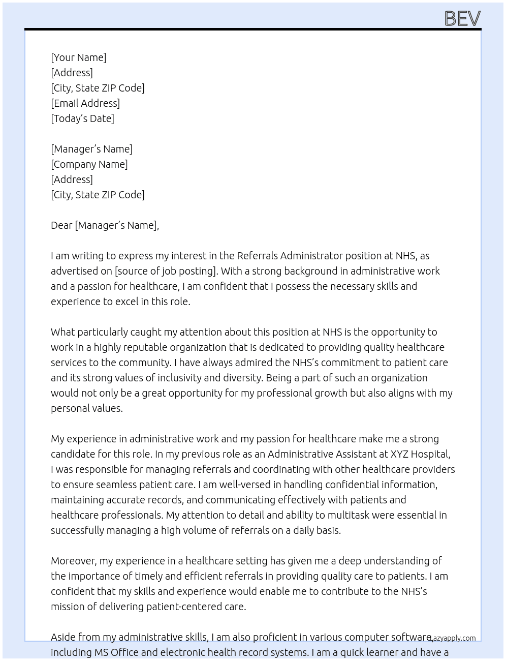 Cover letter for referrals administrator - LazyApply