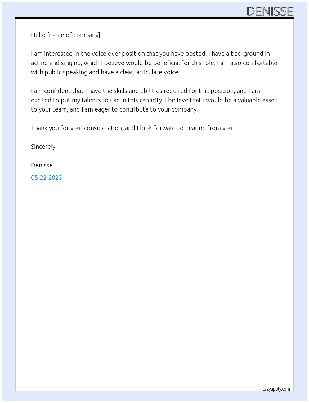 voice over At person Cover Letter