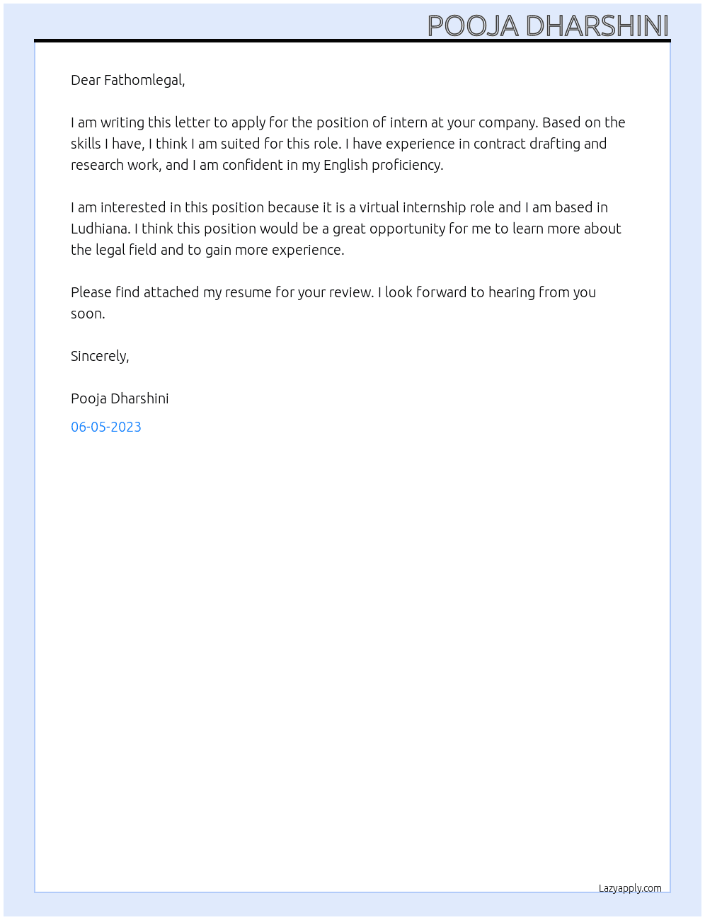 Intern At Fathomlegal  Cover Letter