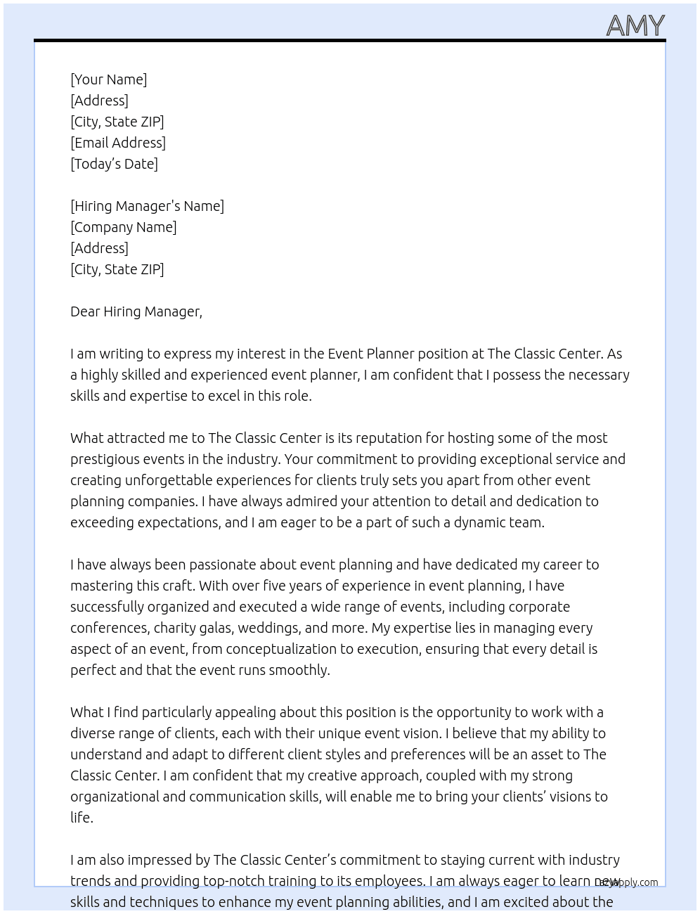 Event Planner At The Classic Center Cover Letter