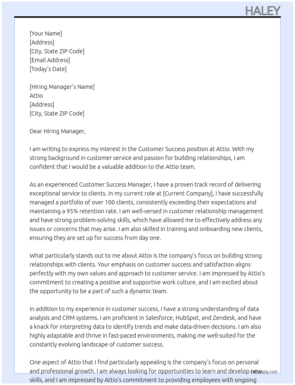 Customer Sucess At Attio Cover Letter